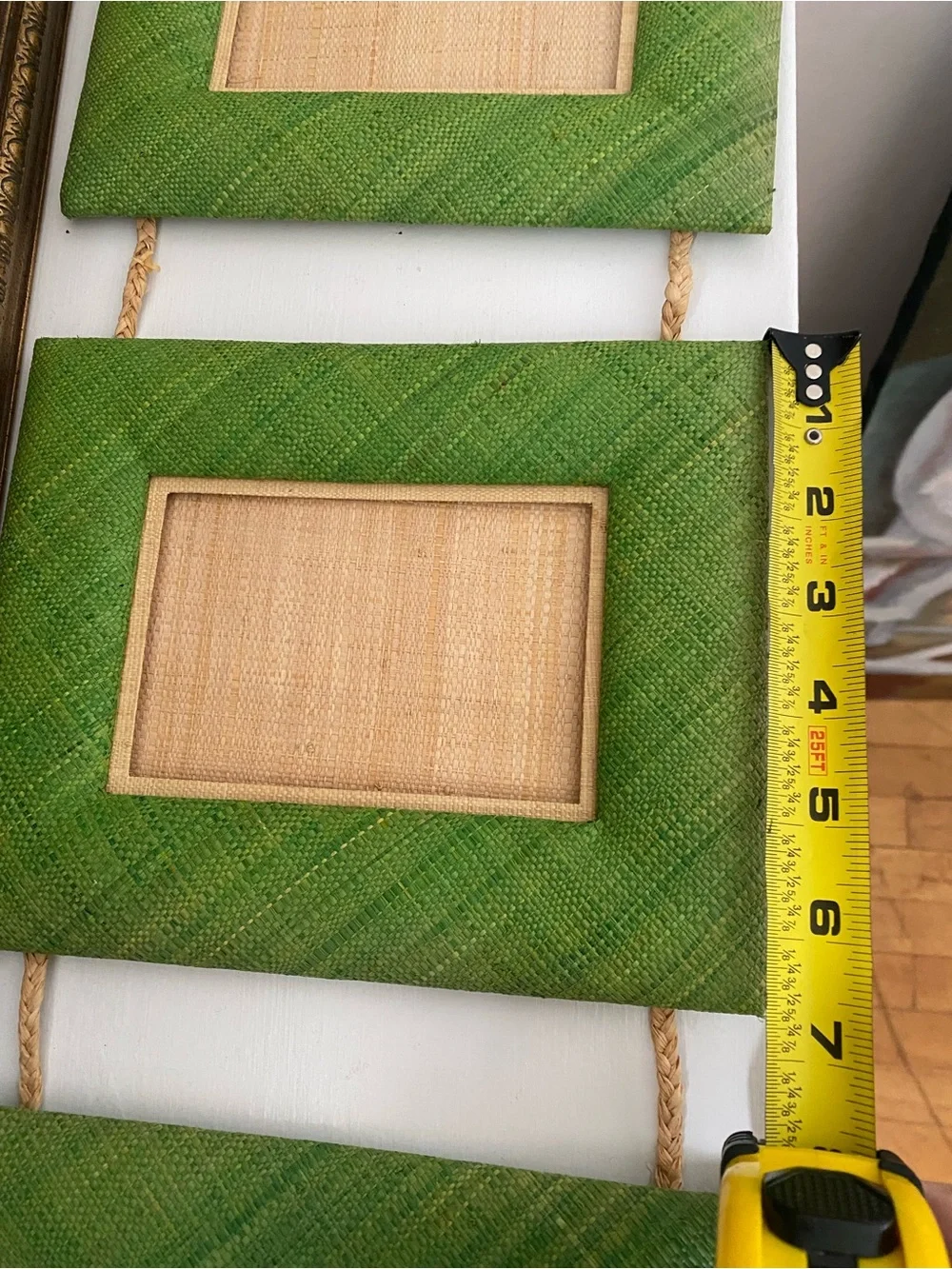Boho Green Woven Straw Hanging Triple Picture Frame Natural Fiber Raffia
